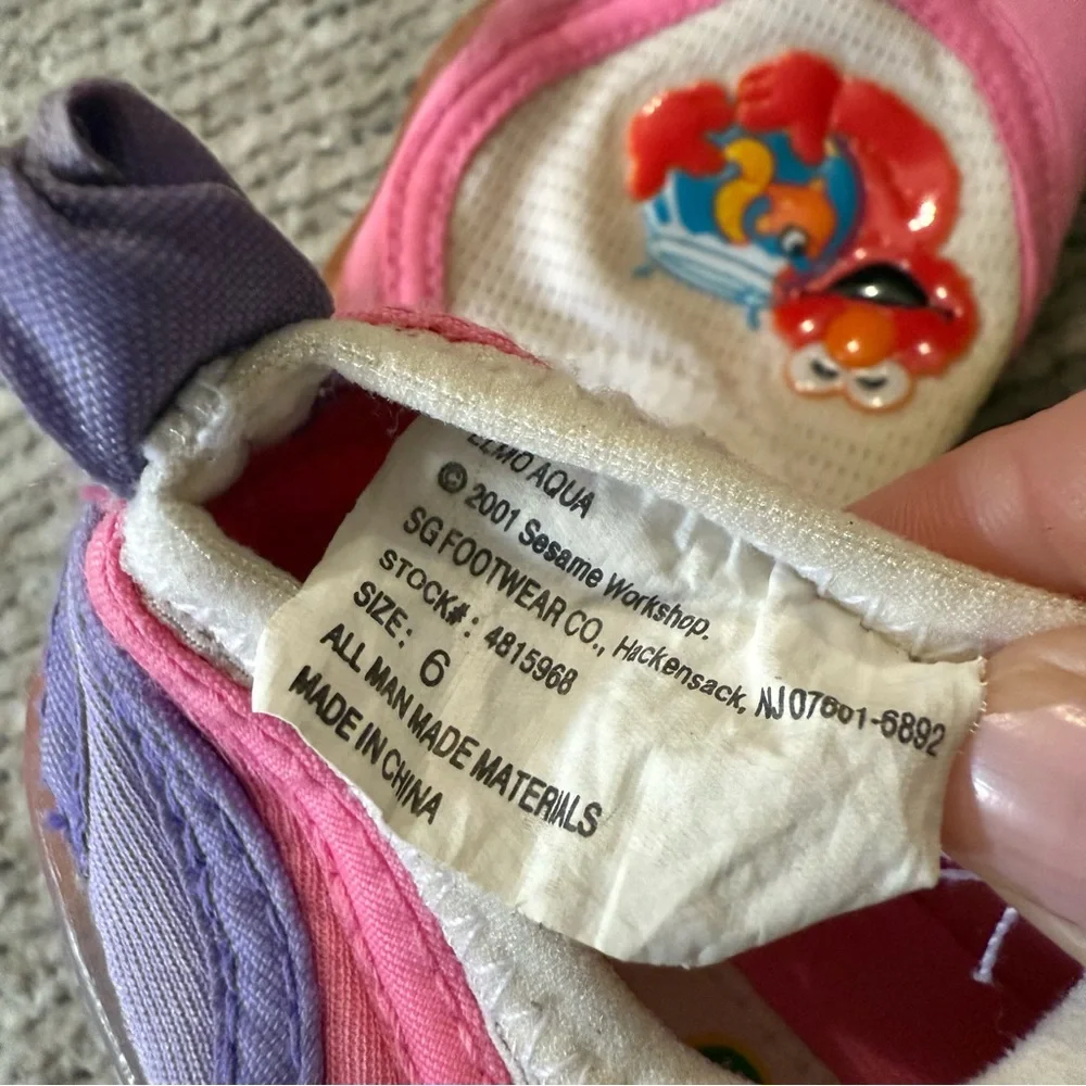 Sesame Street Elmo Aqua Water Shoes Pink Purple Slip-On Kids Size 6‎ Y2K